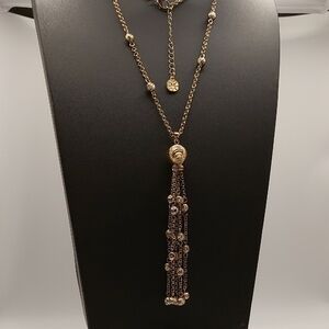 MONET Goldtone Swirly Balls Tassel Necklace EVC